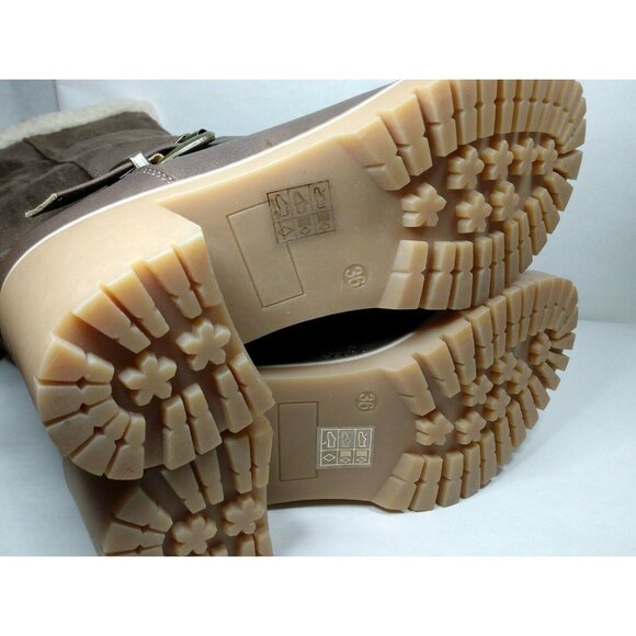 Katliu Womens Sz 36 US 5.5 Brown Side Zip Mid Calf Faux Wool Lined Heeled Boots - Picture 6 of 8